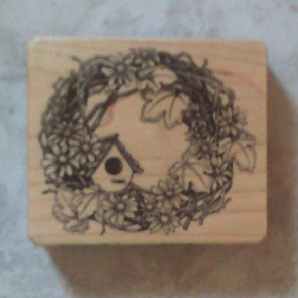 $4 Inkadinkado Rubber Stamp Birdhouse in Wreath Handcrafted in the USA Bundle - Picture 1 of 2